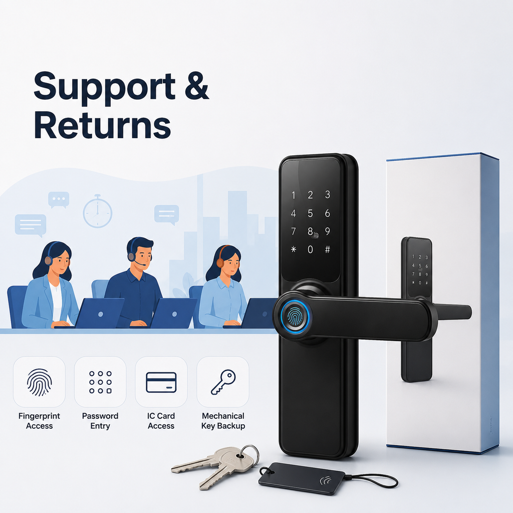 Support and returns visual for Bluetooth smart door lock handle