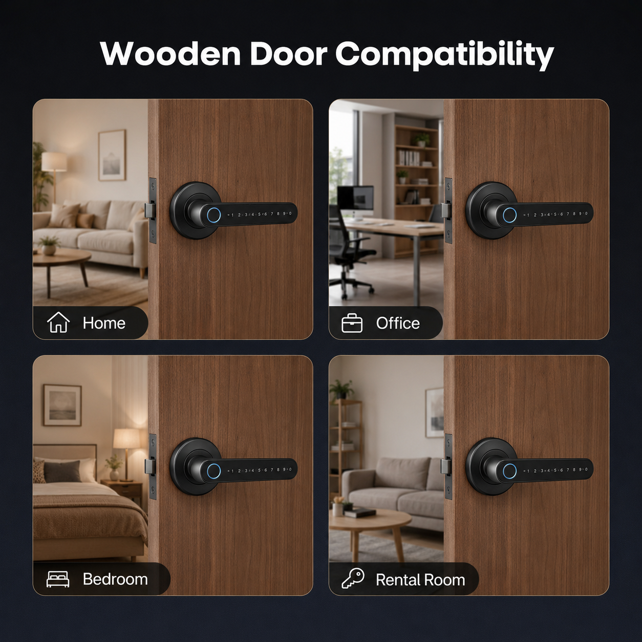 Wooden door compatibility visual for smart door lock handle