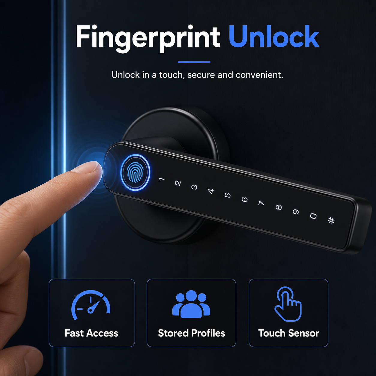 Fingerprint unlock feature for black smart handle lock