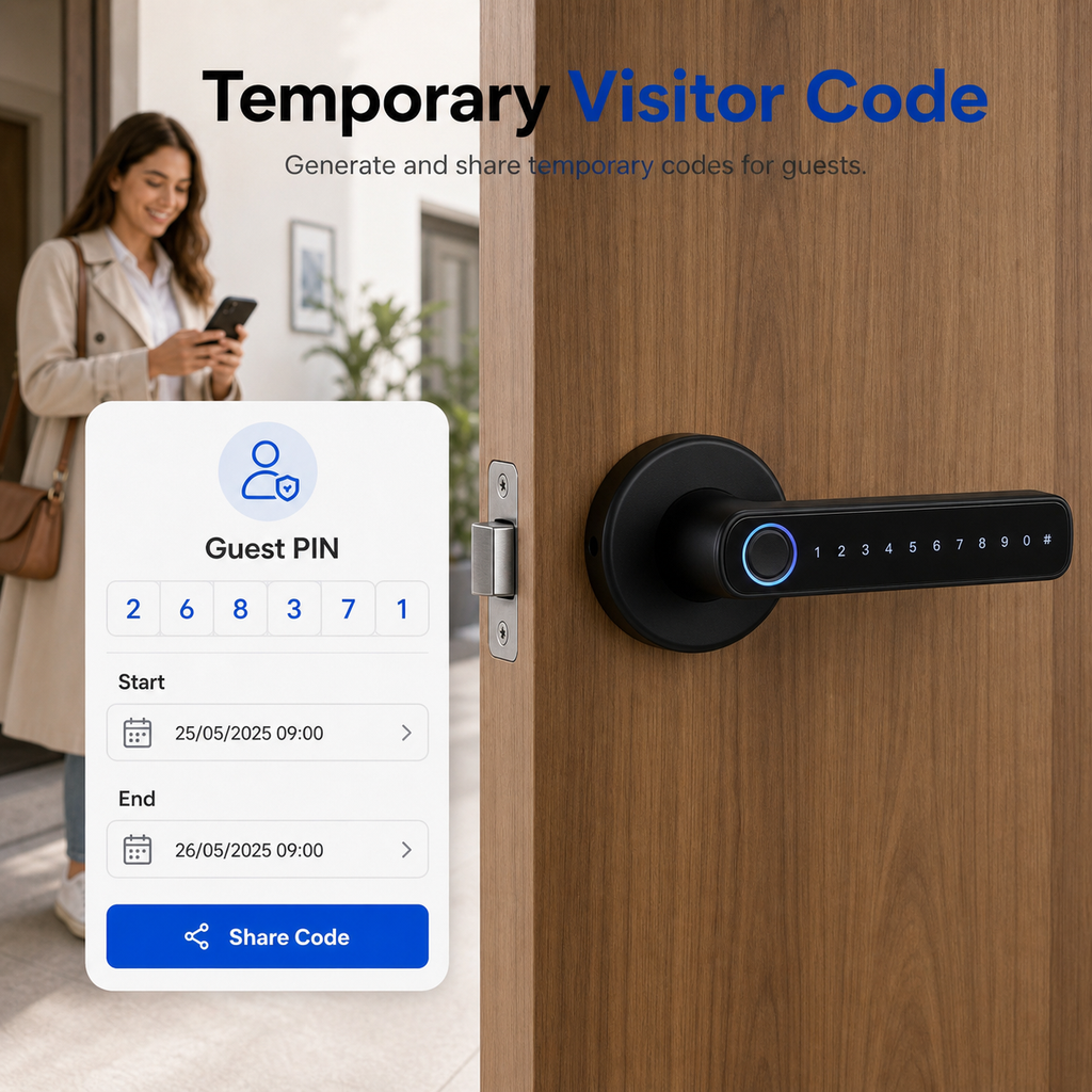 Temporary visitor code feature for black smart handle lock
