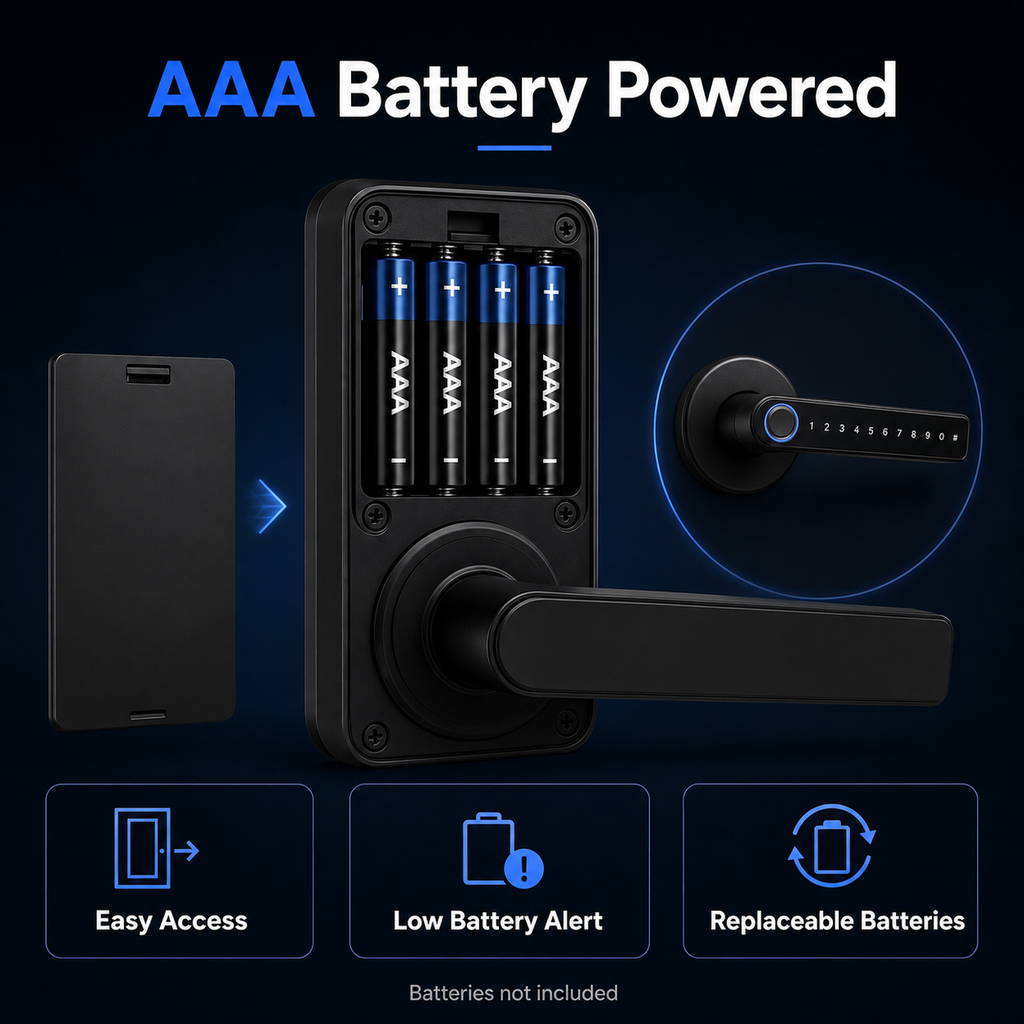 AAA battery powered compartment image for black smart handle lock