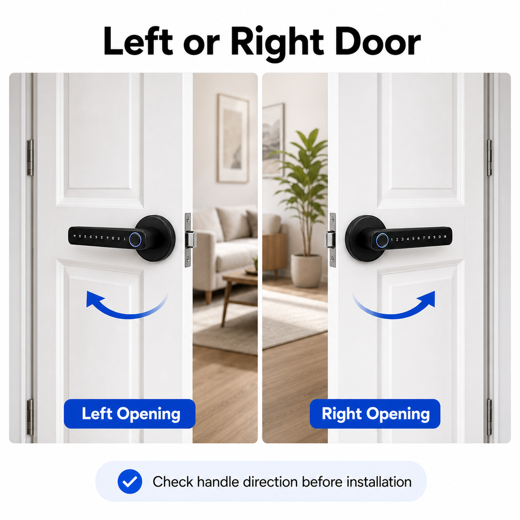 Left and right door opening compatibility for black smart handle lock