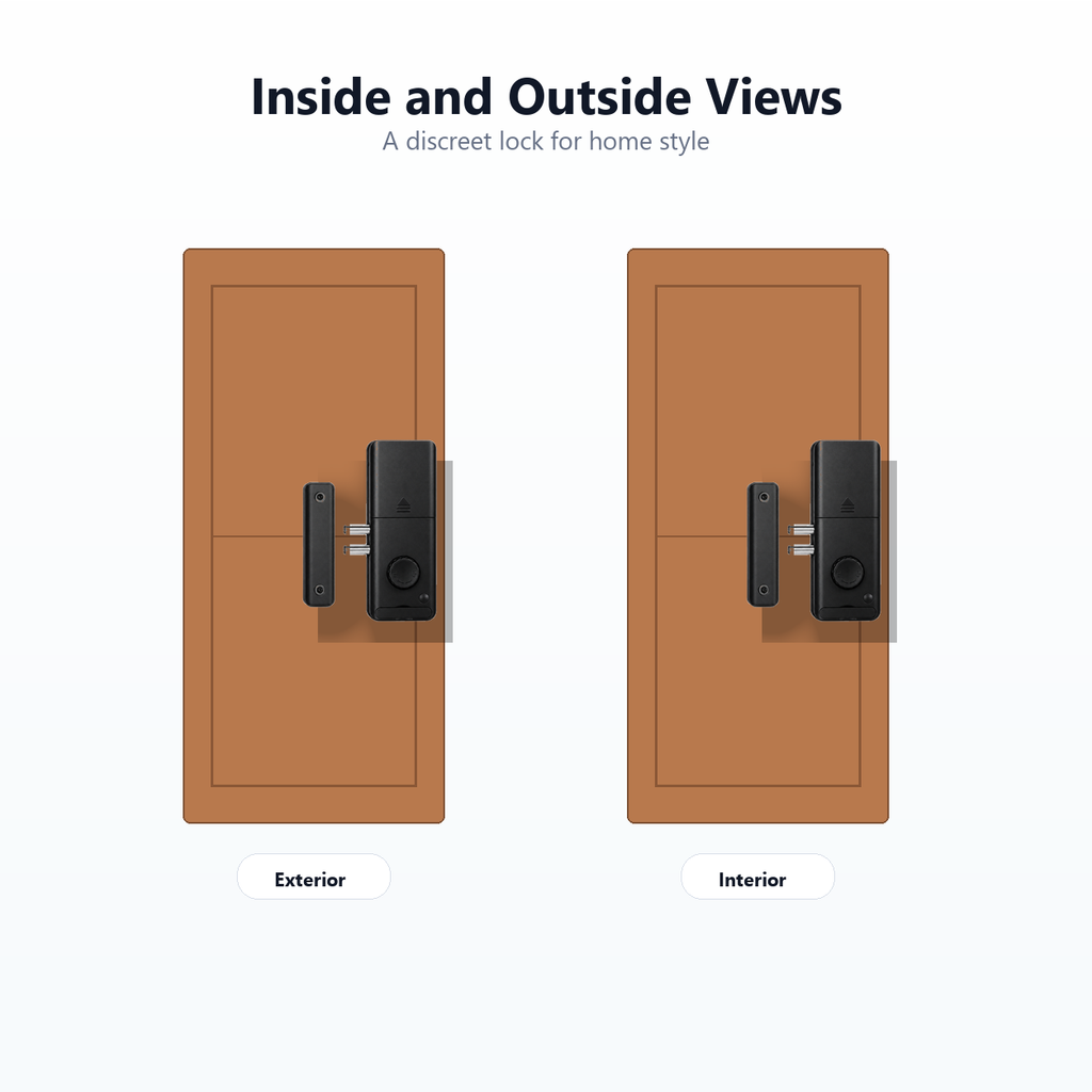 Inside and outside door view with discreet smart lock installation