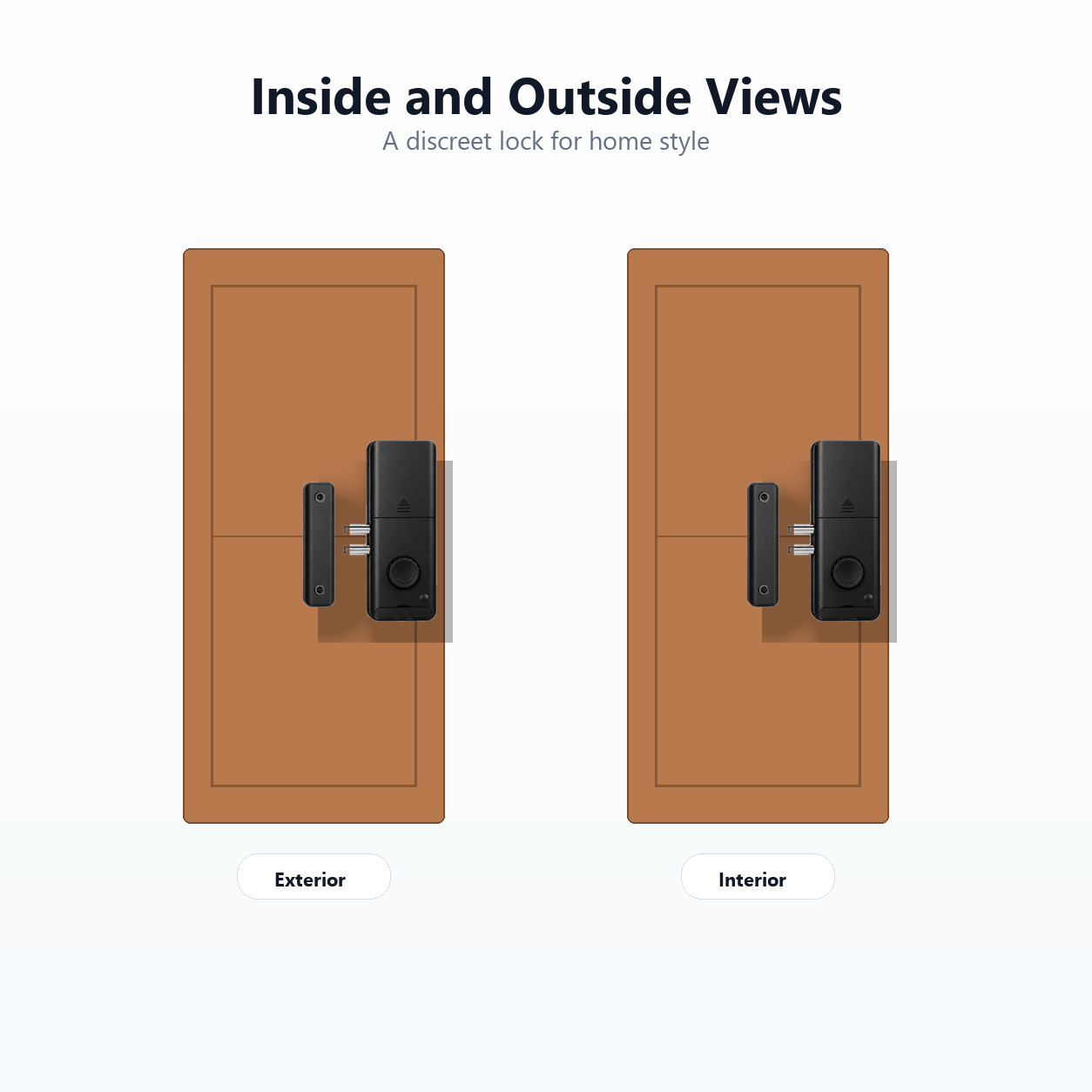 Inside and outside door view with discreet smart lock installation