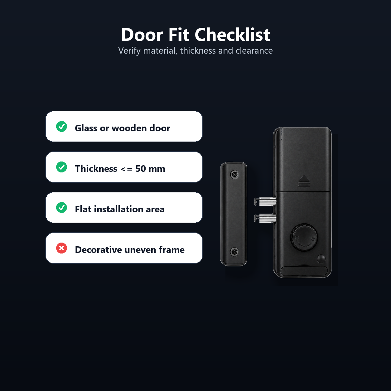 Door fit checklist for concealed Bluetooth smart door lock