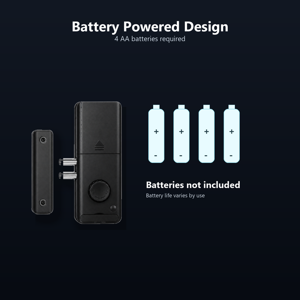Battery powered design with four AA batteries for smart door lock