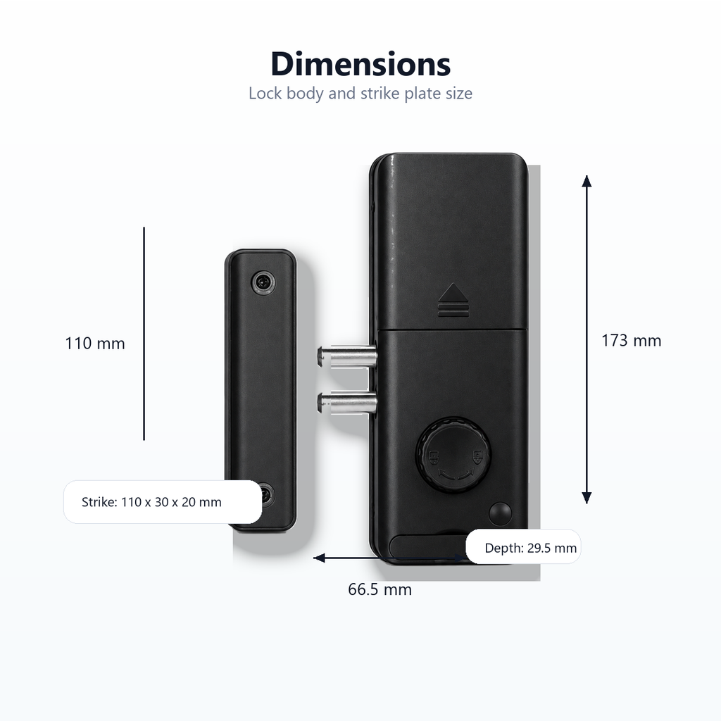 Dimensions diagram for concealed smart door lock and strike plate