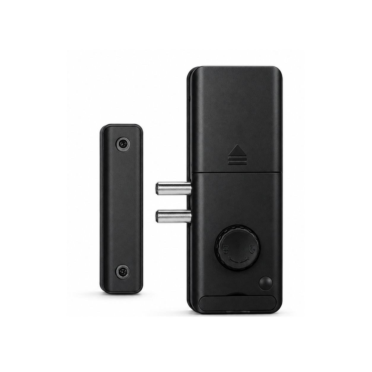 Serrure discrète Bluetooth avec gâche sur fond blanc studio
