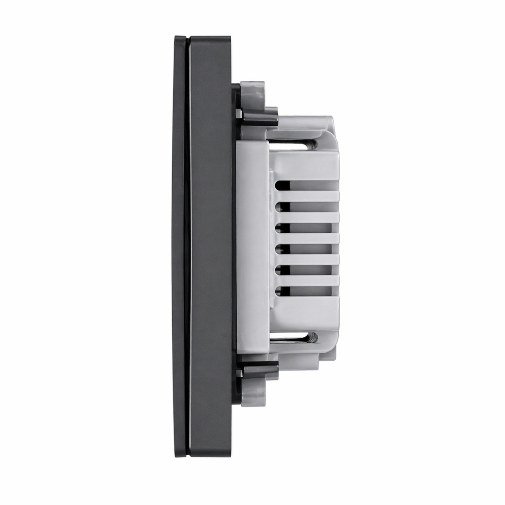 Side profile of black EU smart wall switch with rear module