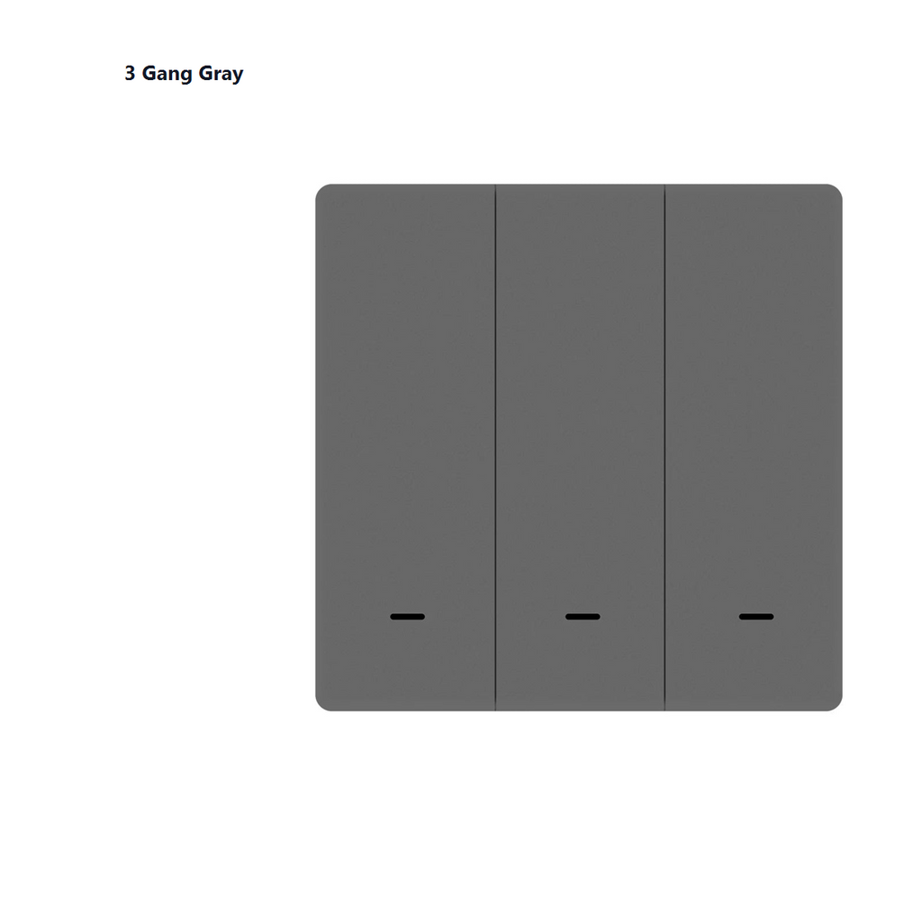 Studio packshot of gray three-gang EU smart wall switch