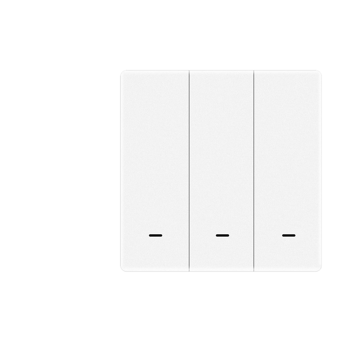 Interrupteur WiFi Matter NéoMatter Comfort EU blanc trois canaux sur fond blanc.