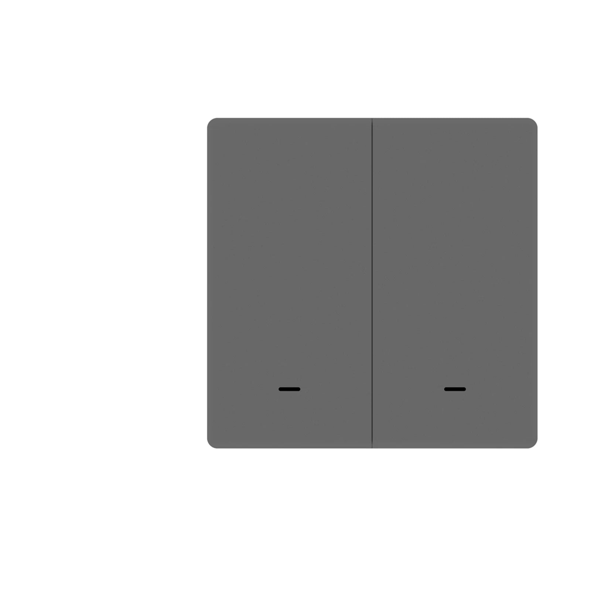 Interrupteur WiFi Matter NéoMatter Comfort EU gris deux canaux sur fond blanc.