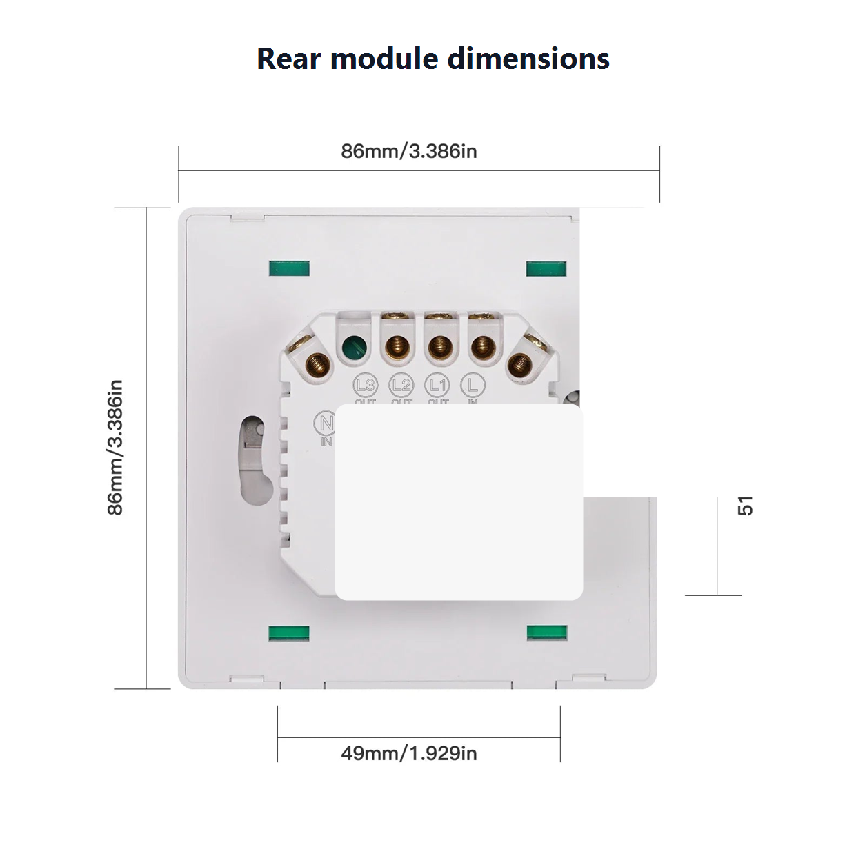 Rear module dimensions diagram for NeoMatter Comfort EU