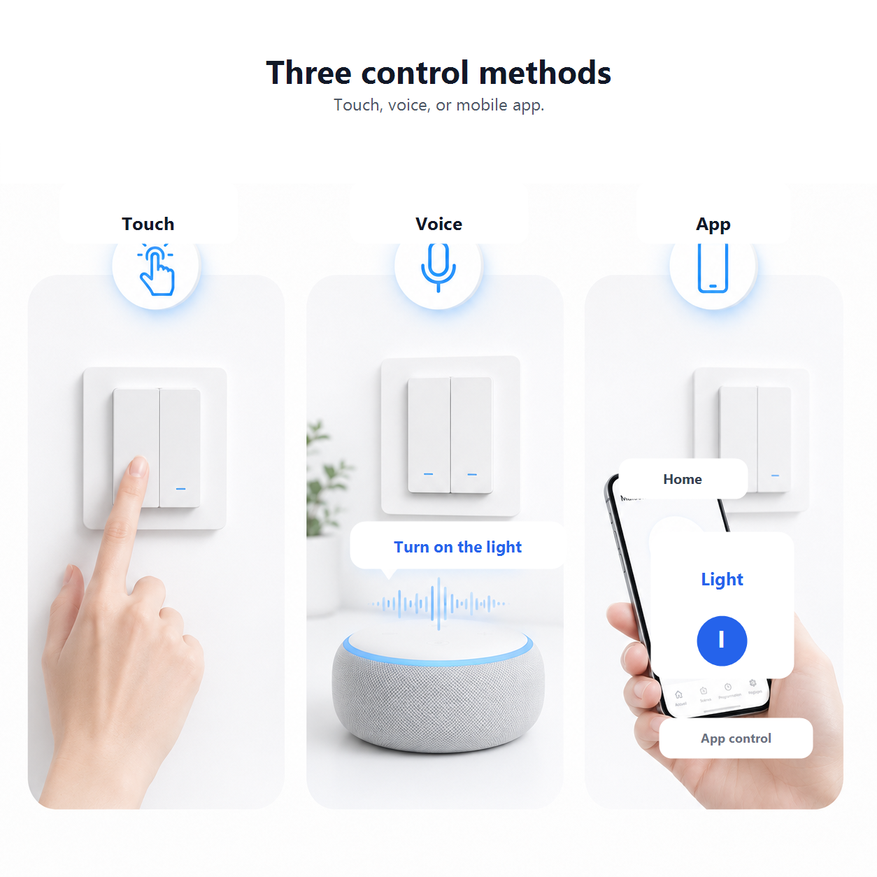Three ways to control NeoMatter Comfort EU lighting
