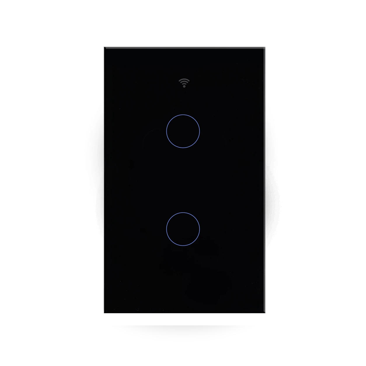 Studio packshot of black NéoMatter Glass Comfort two-button touch switch