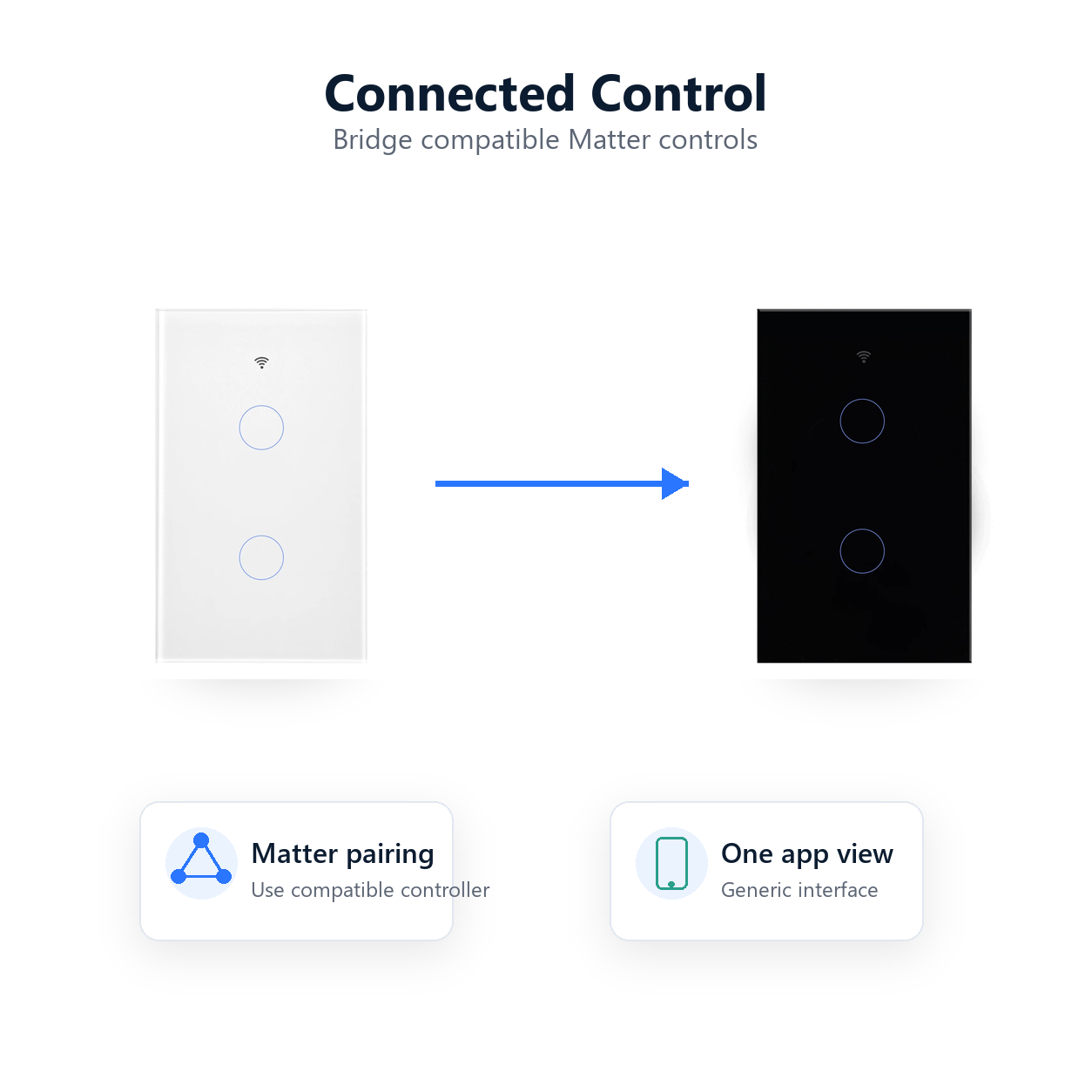 Connected Matter control between black and white touch switches
