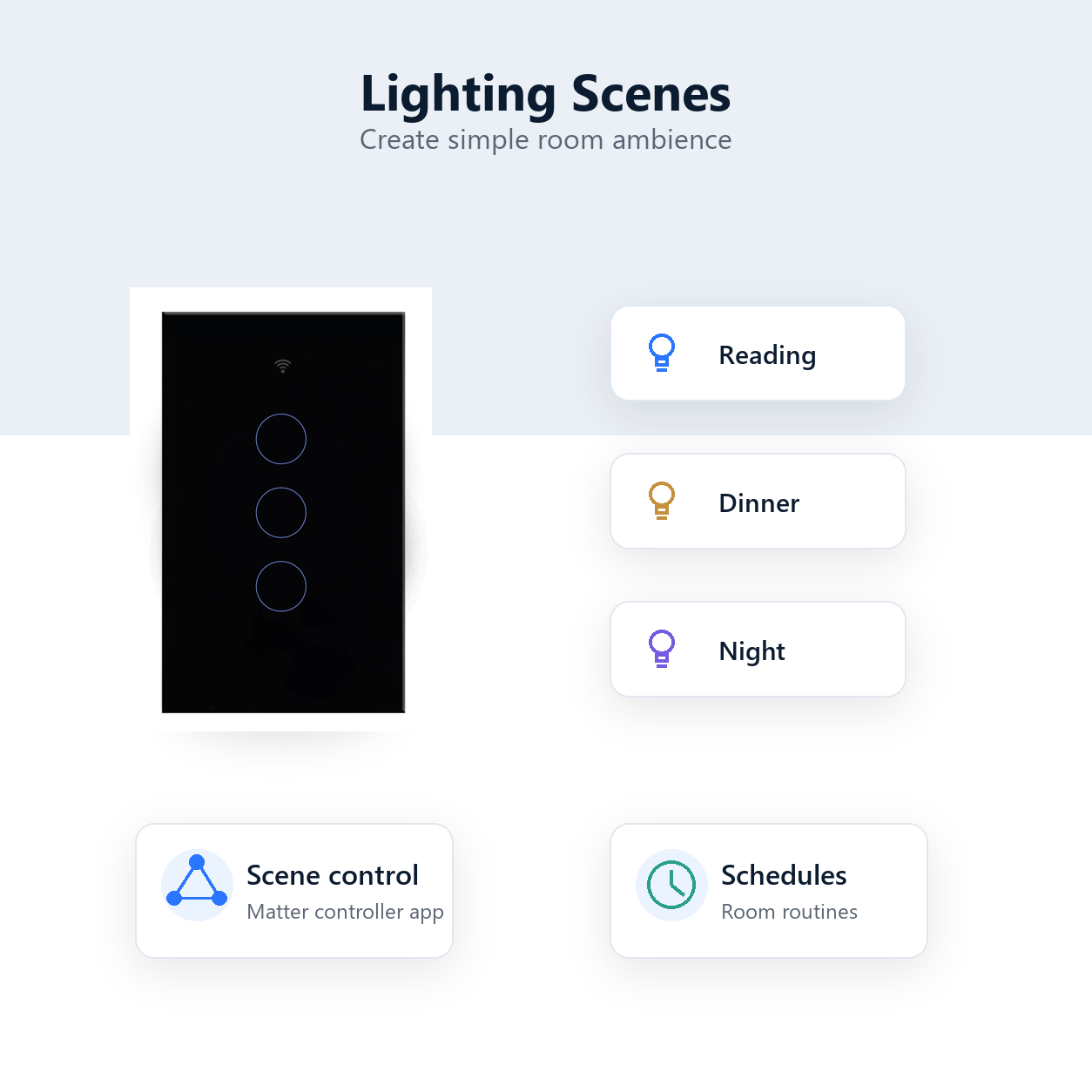Lighting scenes visual for NéoMatter Glass Comfort switch