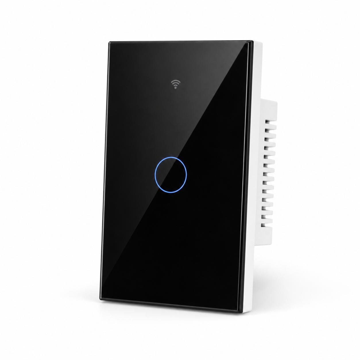 NéoMatter Glass Comfort Matter US black one-channel touch switch, clean studio packshot