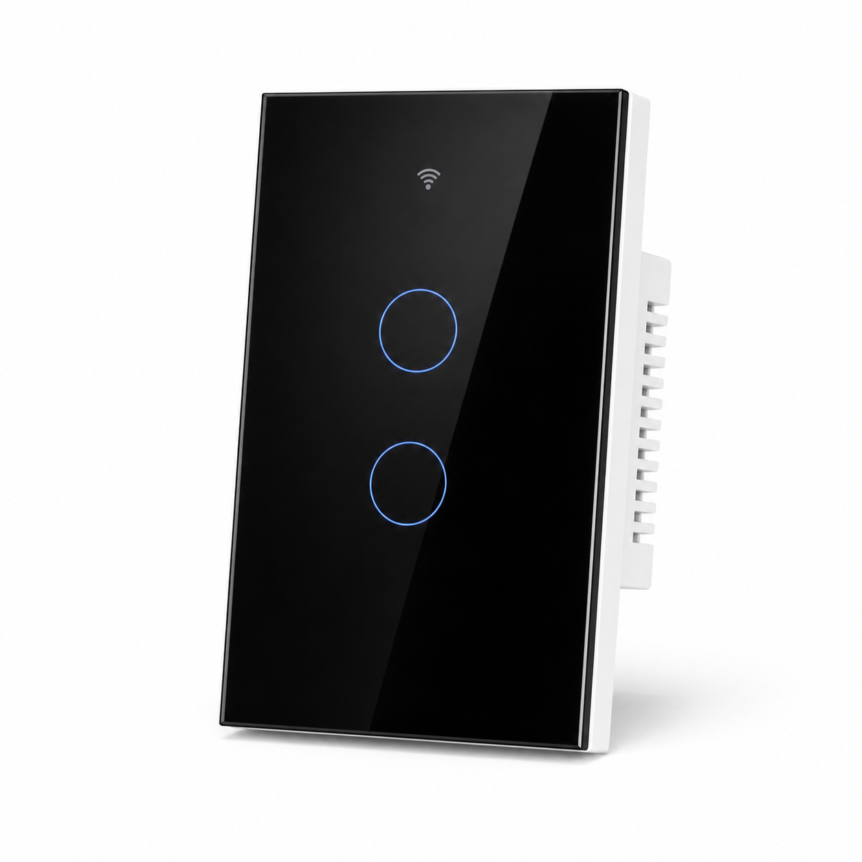 NéoMatter Glass Comfort Matter US black two-channel touch switch, clean studio packshot