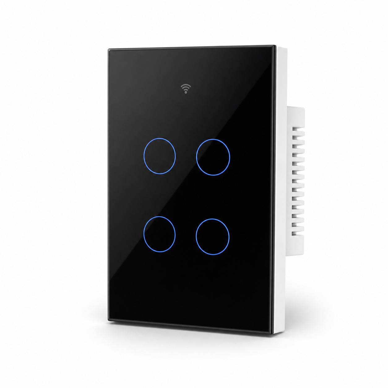 NéoMatter Glass Comfort Matter US black four-channel touch switch, clean studio packshot