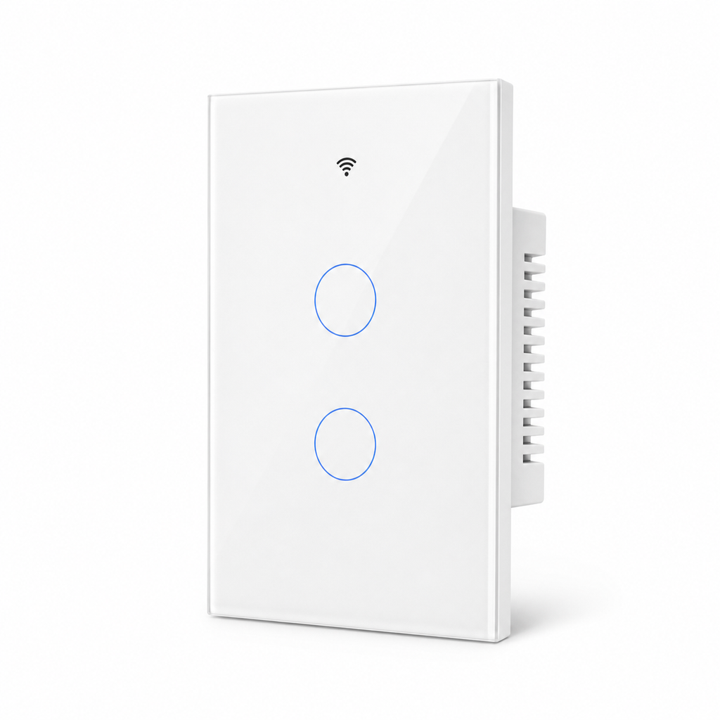 NéoMatter Glass Comfort Matter US white two-channel touch switch, clean studio packshot