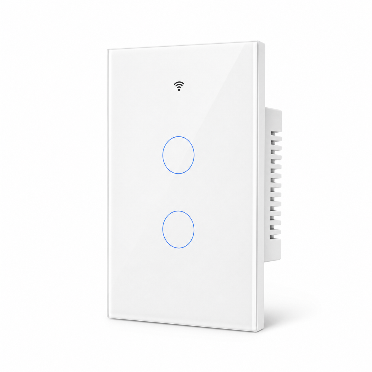 NéoMatter Glass Comfort Matter US white two-channel touch switch, clean studio packshot