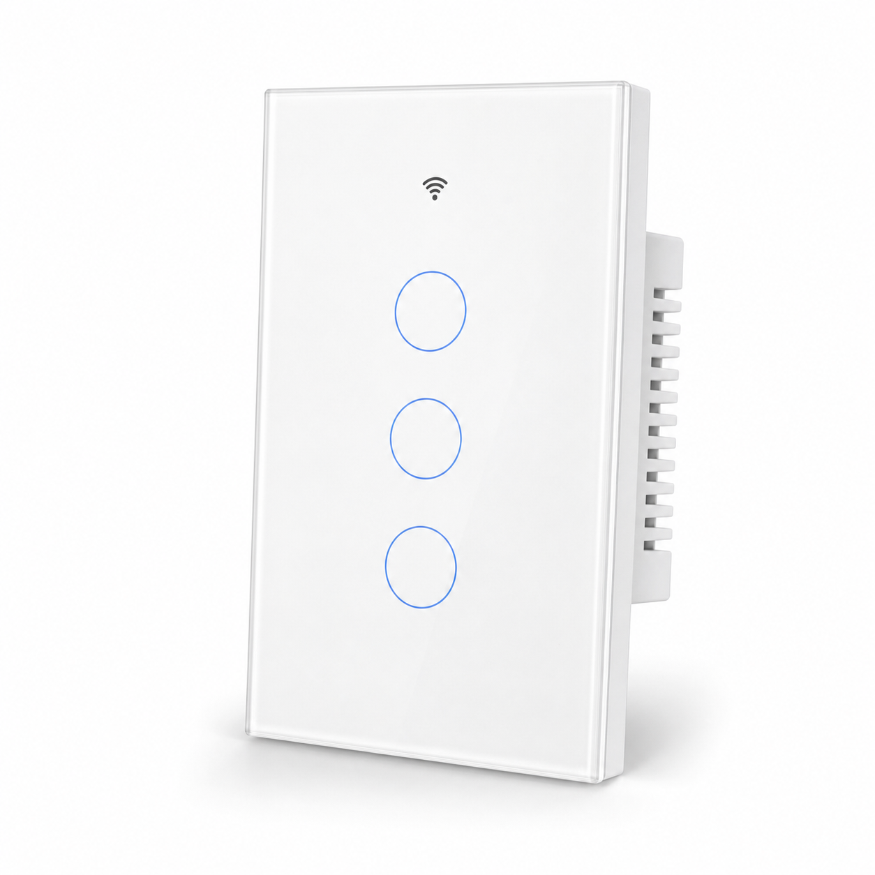 NéoMatter Glass Comfort Matter US white three-channel touch switch, clean studio packshot