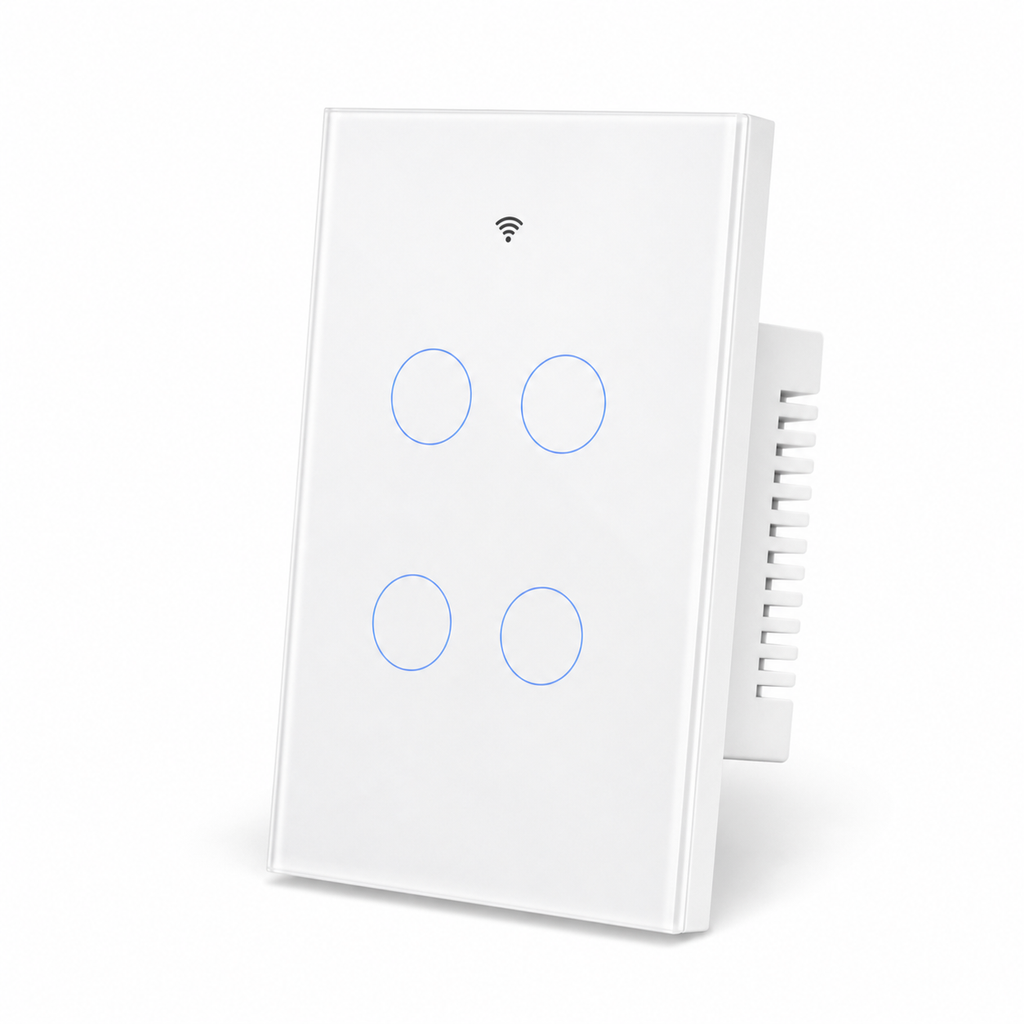NéoMatter Glass Comfort Matter US white four-channel touch switch, clean studio packshot