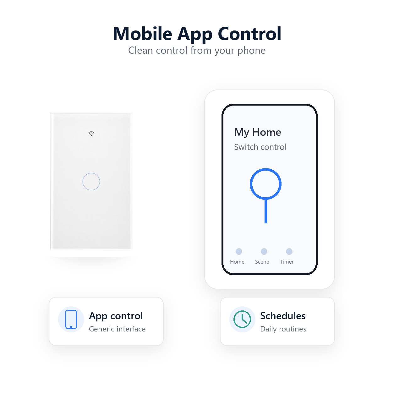 Mobile app control interface for NéoMatter Glass Comfort switch