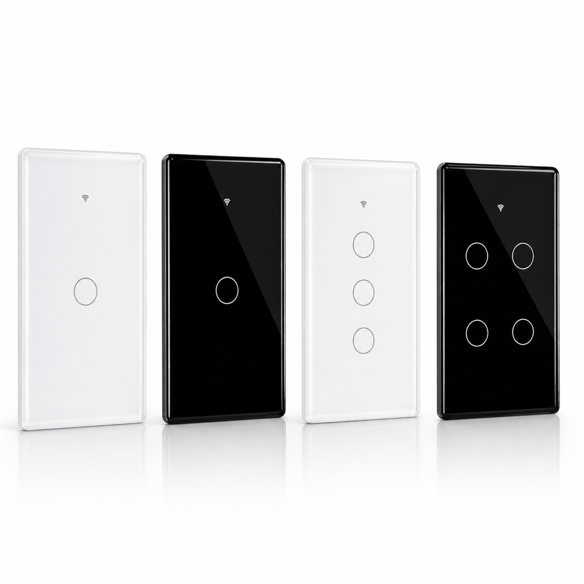 Interrupteurs tactiles NéoMatter Glass Comfort US en variantes noir et blanc