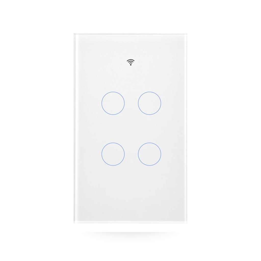 Studio packshot of white NéoMatter Glass Comfort four-button touch switch
