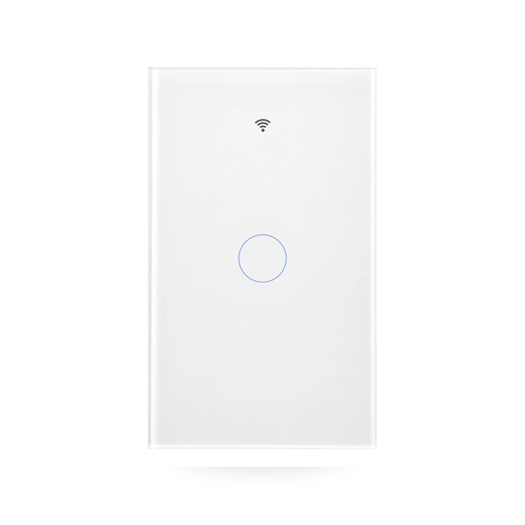 Studio packshot of white NéoMatter Glass Comfort one-button touch switch