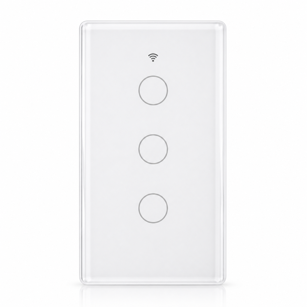 White glass NéoMatter touch switch with three circular control zones