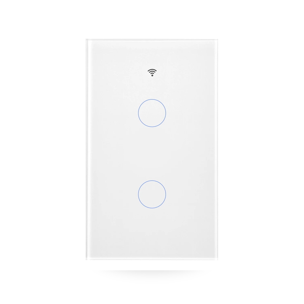 Studio packshot of white NéoMatter Glass Comfort two-button touch switch