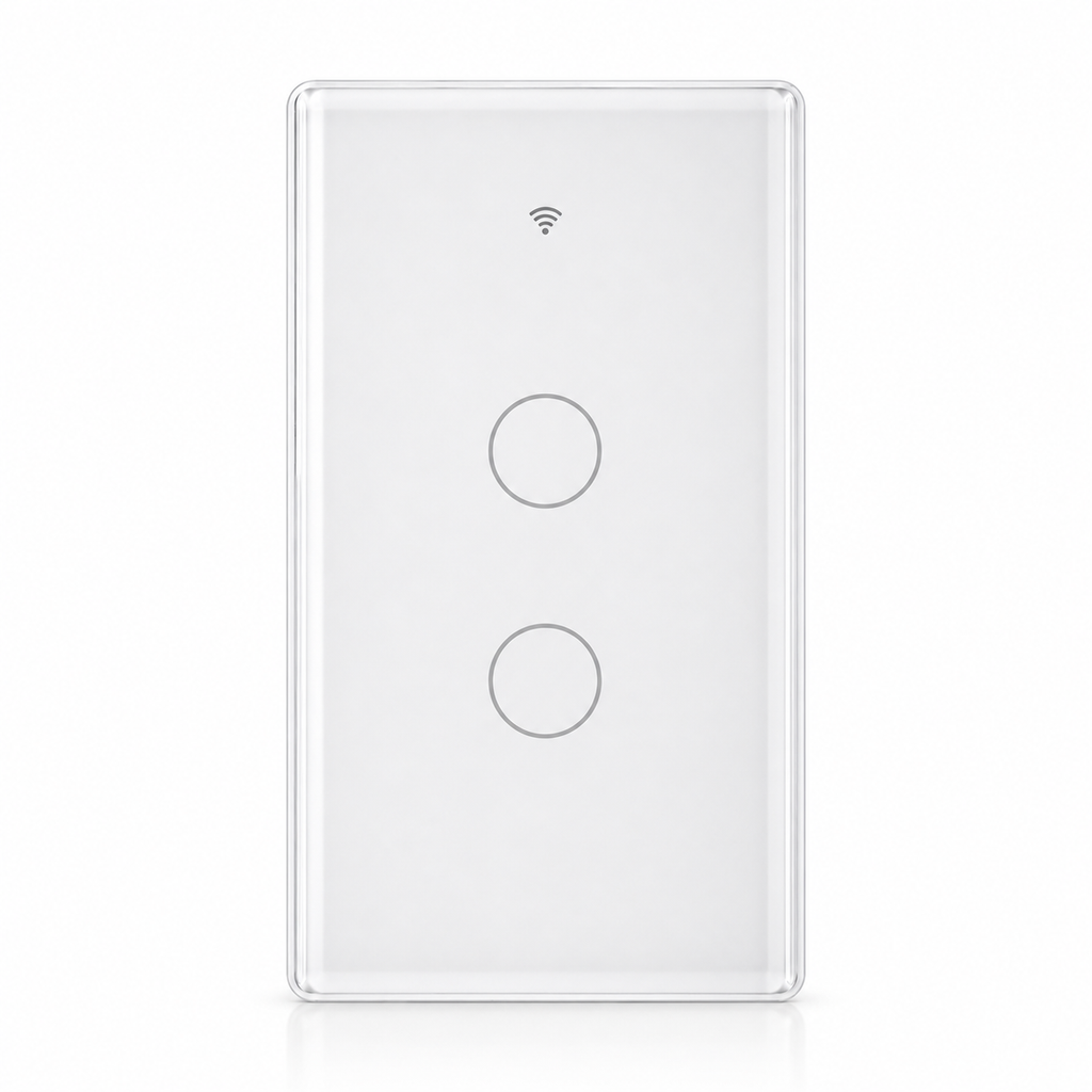 White glass NéoMatter touch switch with two circular control zones