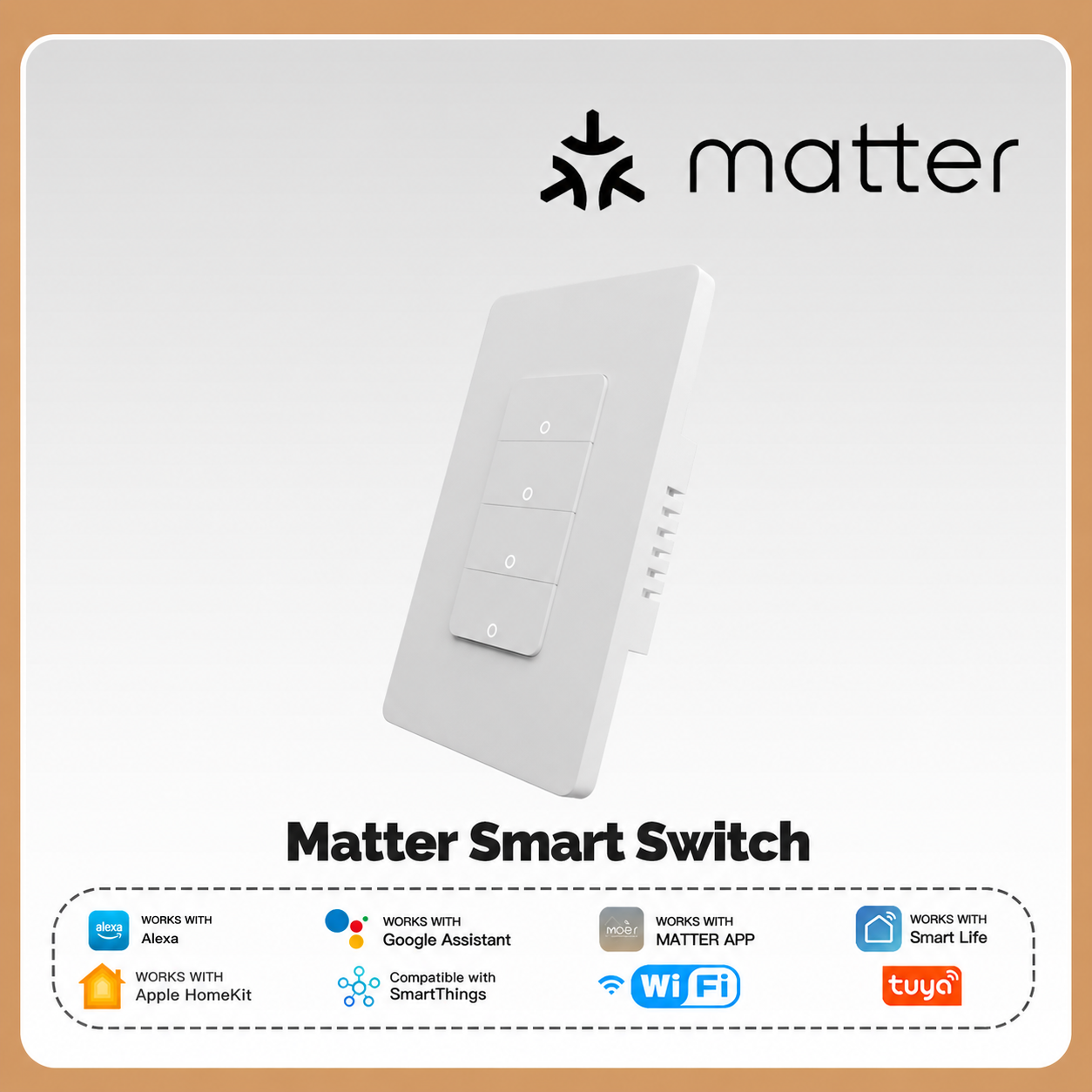NéoMatter Push Comfort, interrupteur WiFi intelligent Matter compatible Apple HomeKit Alexa Google Assistant SmartThings Tuya et Smart Life