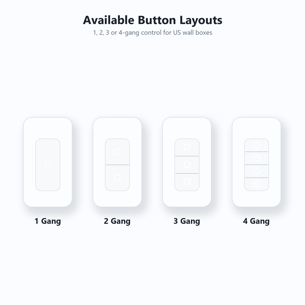 NéoMatter Push Comfort US available one to four gang button layout variants