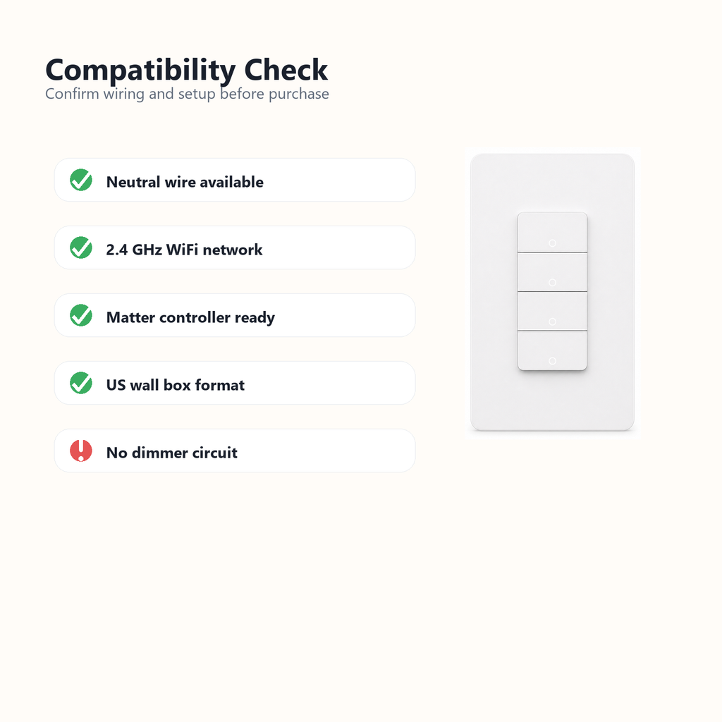 Compatibility checklist for NéoMatter Push Comfort US wiring and setup