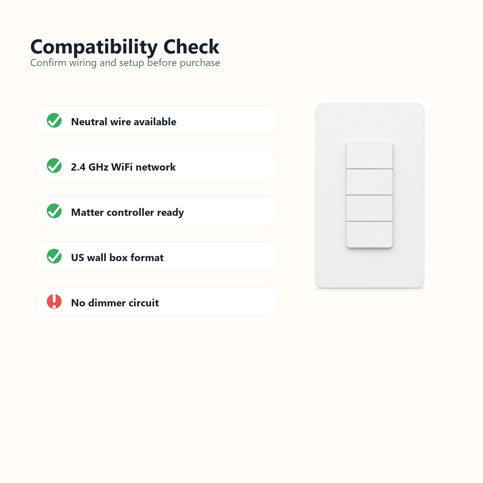 Compatibility checklist for NéoMatter Push Comfort US wiring and setup