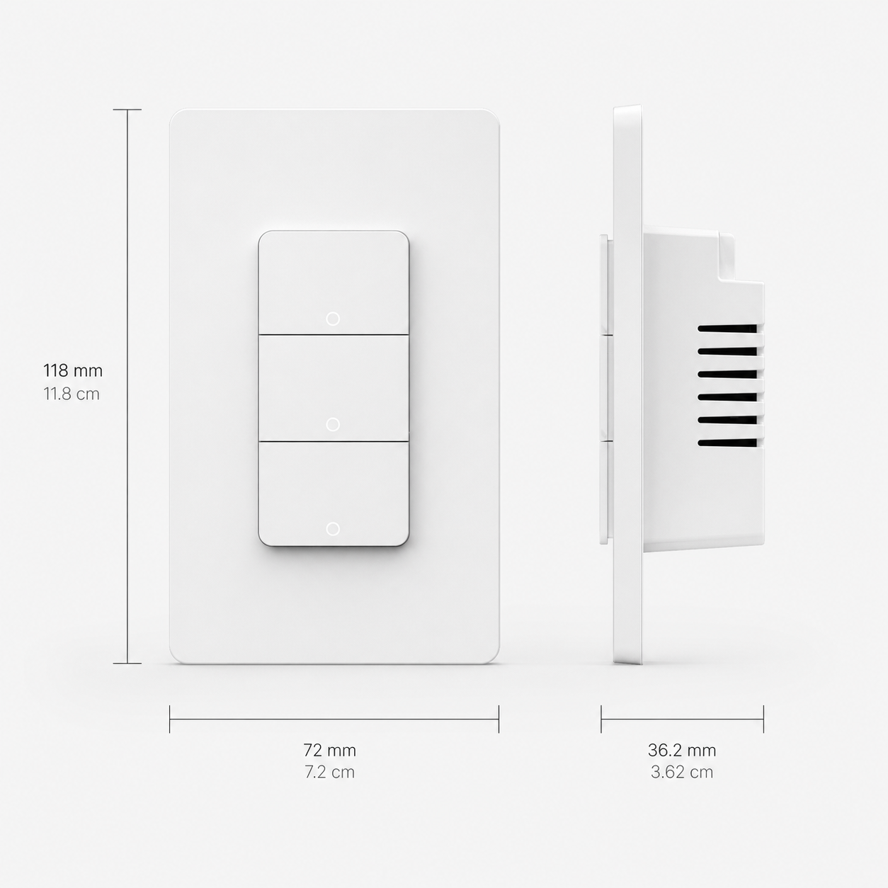 NeoMatter Push Comfort US, dimensions de l interrupteur mural connecte.