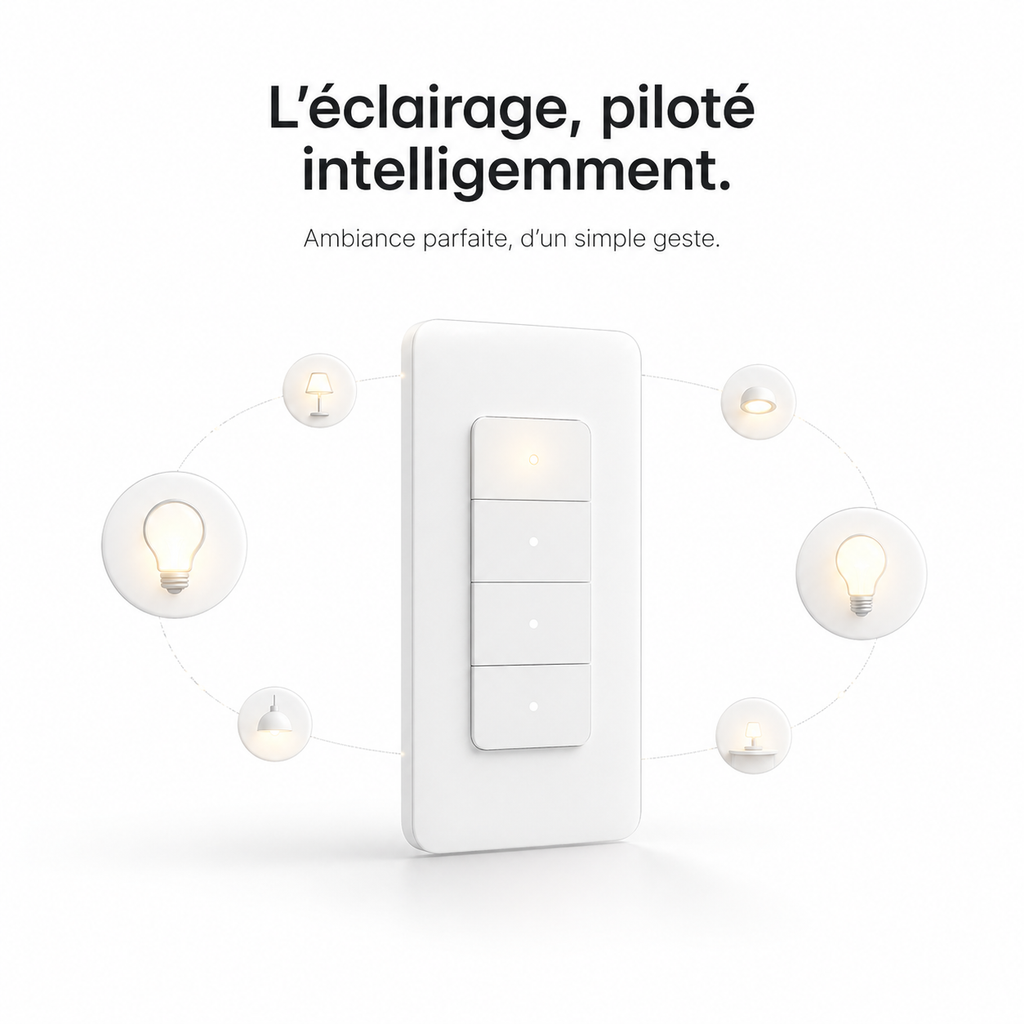 NeoMatter Push Comfort US, eclairage intelligent avec interrupteur mural connecte.