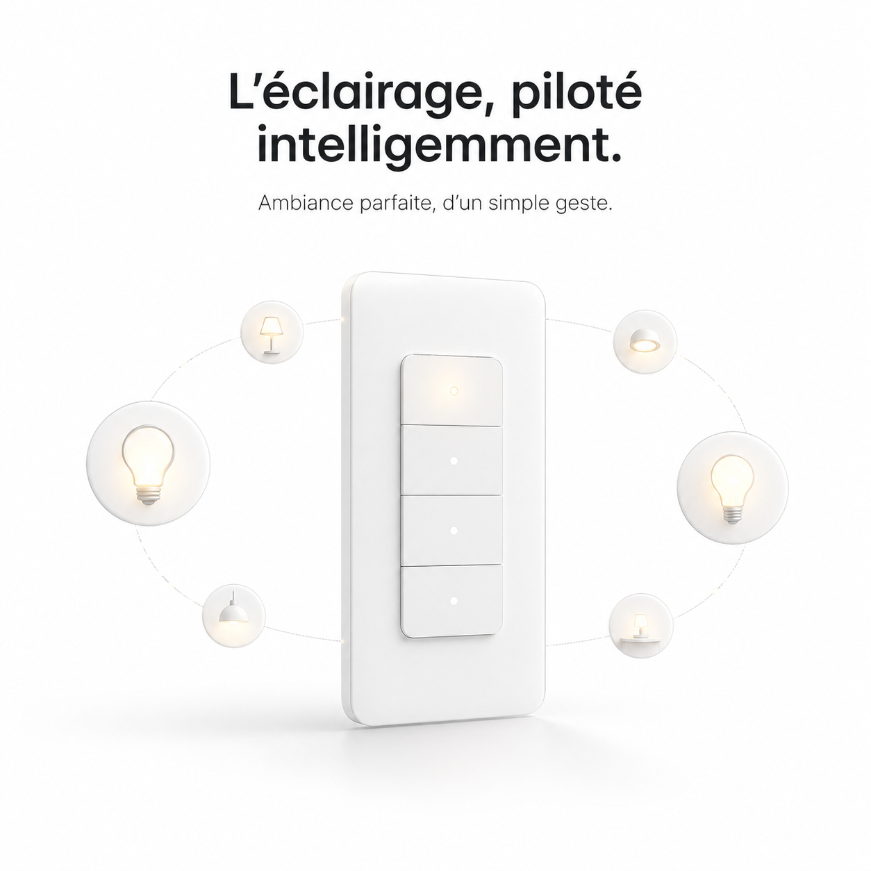 NeoMatter Push Comfort US, eclairage intelligent avec interrupteur mural connecte.