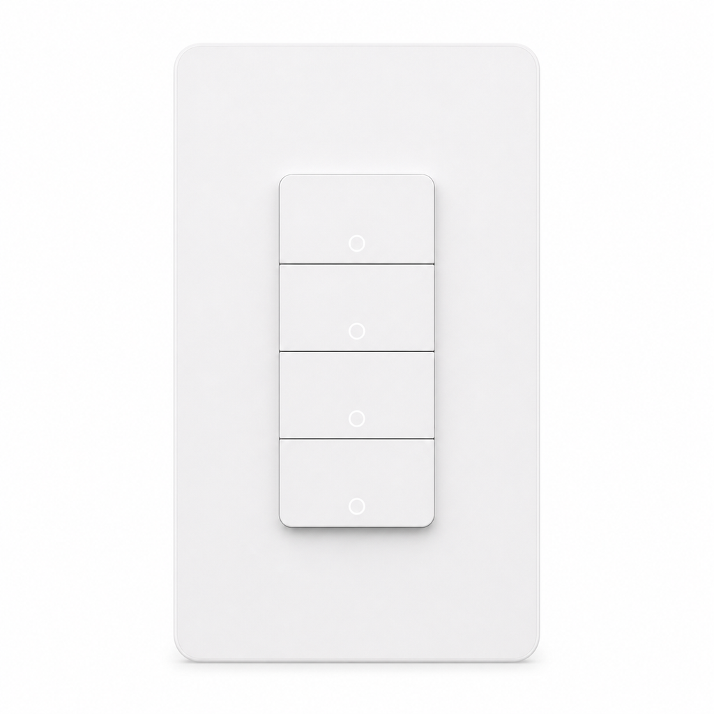Front studio packshot of white NéoMatter Push Comfort US four-button switch