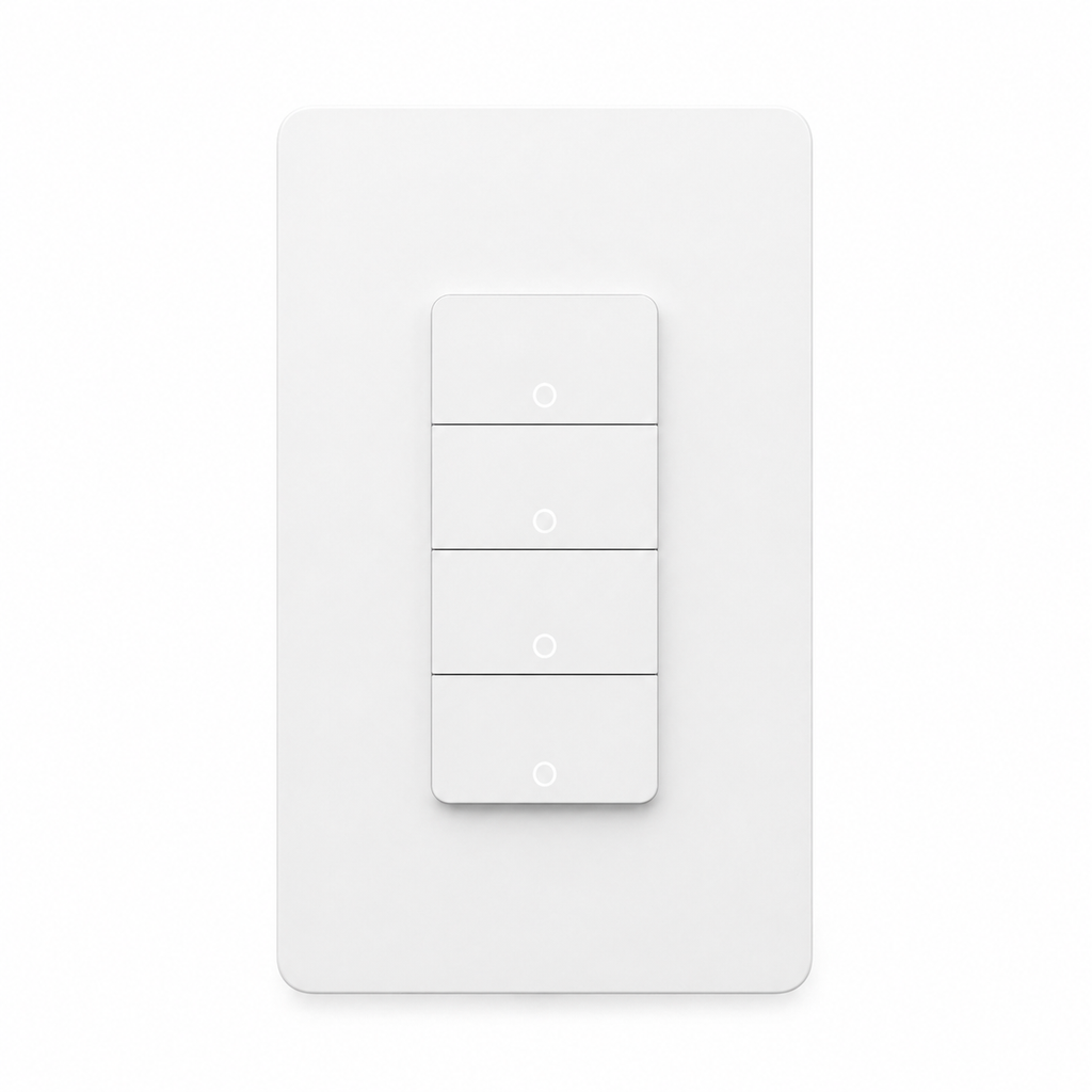 NéoMatter Push Comfort US, interrupteur WiFi Matter blanc à deux commandes pour contrôle connecté de l'éclairage.