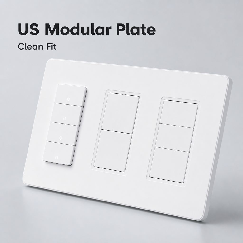 Clean fit visual of NéoMatter Push Comfort US with US modular wall plate