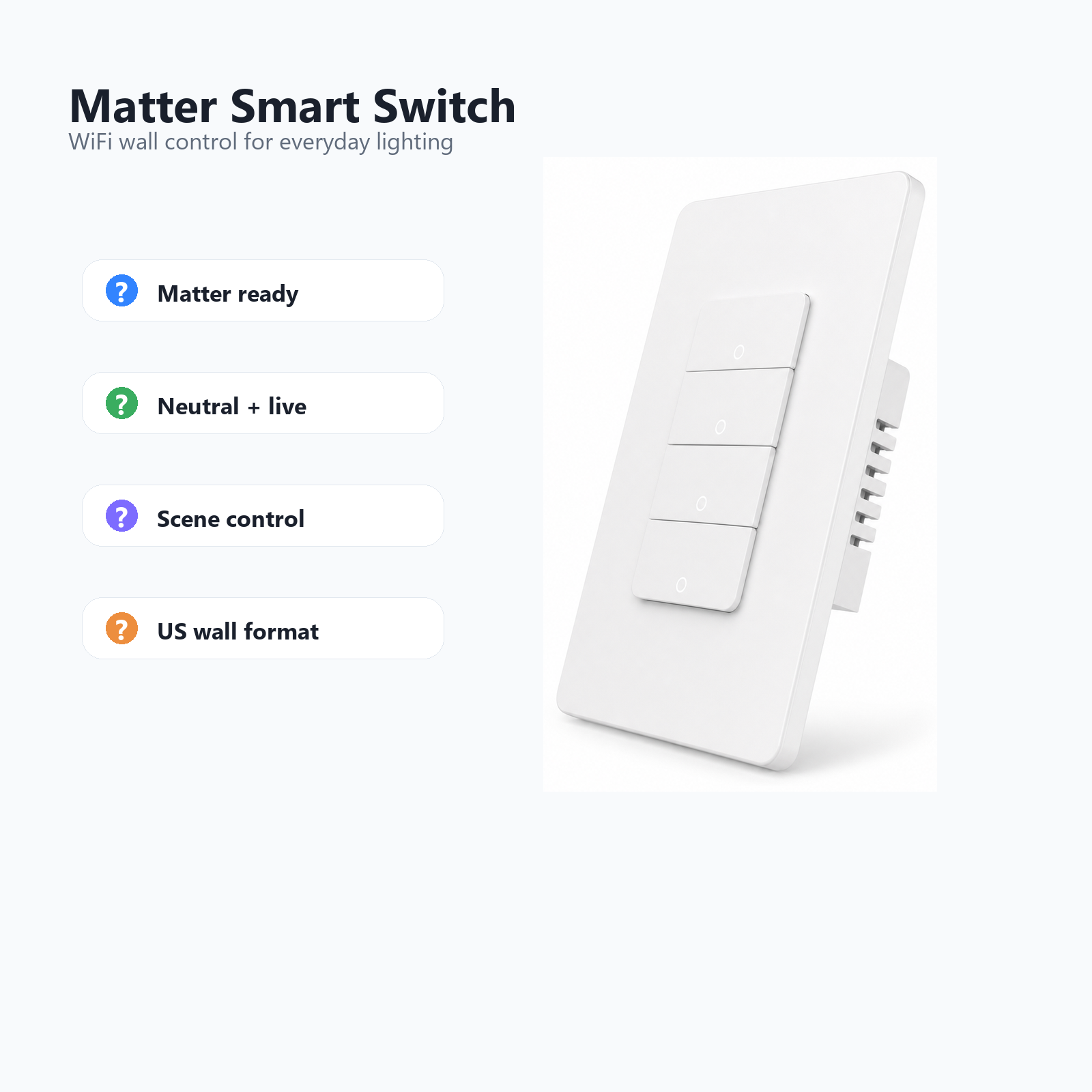 Product overview of NéoMatter Push Comfort US Matter WiFi wall switch