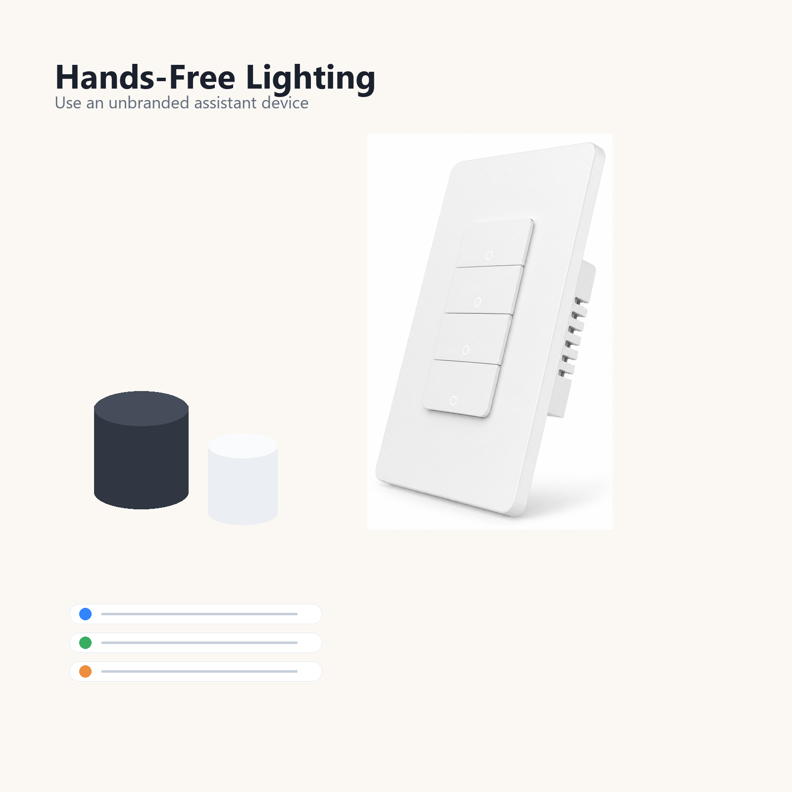 Hands-free lighting scenes visual with unbranded voice assistant device