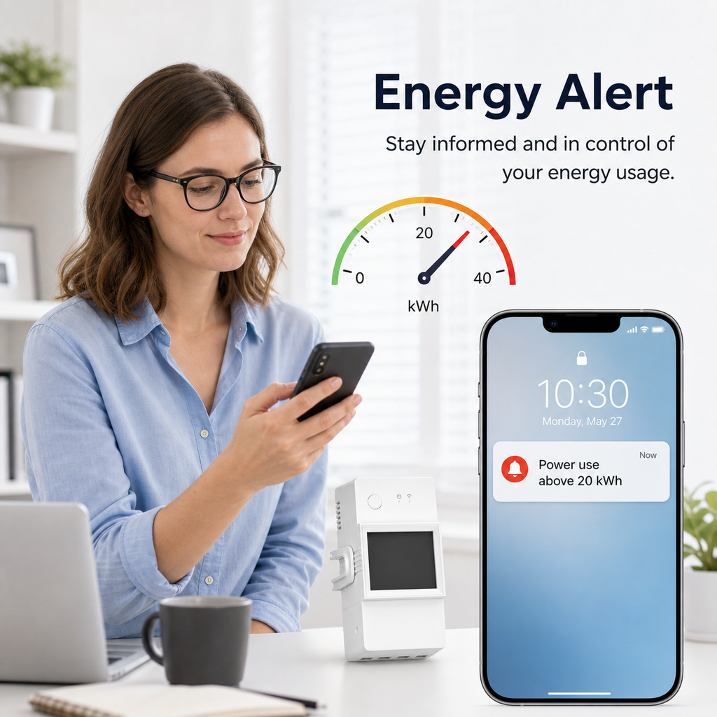 WiFi energy meter alert notification shown on smartphone