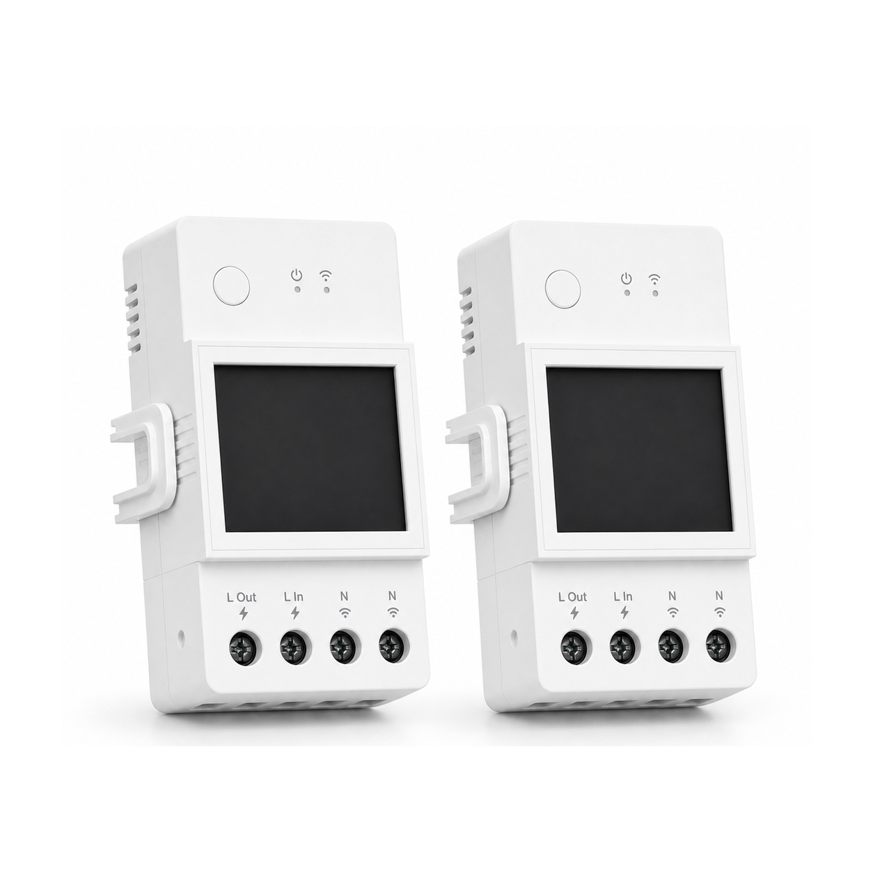 Lot de 2 modules Wi-Fi NéoMeter Power Pro 16A sur fond blanc