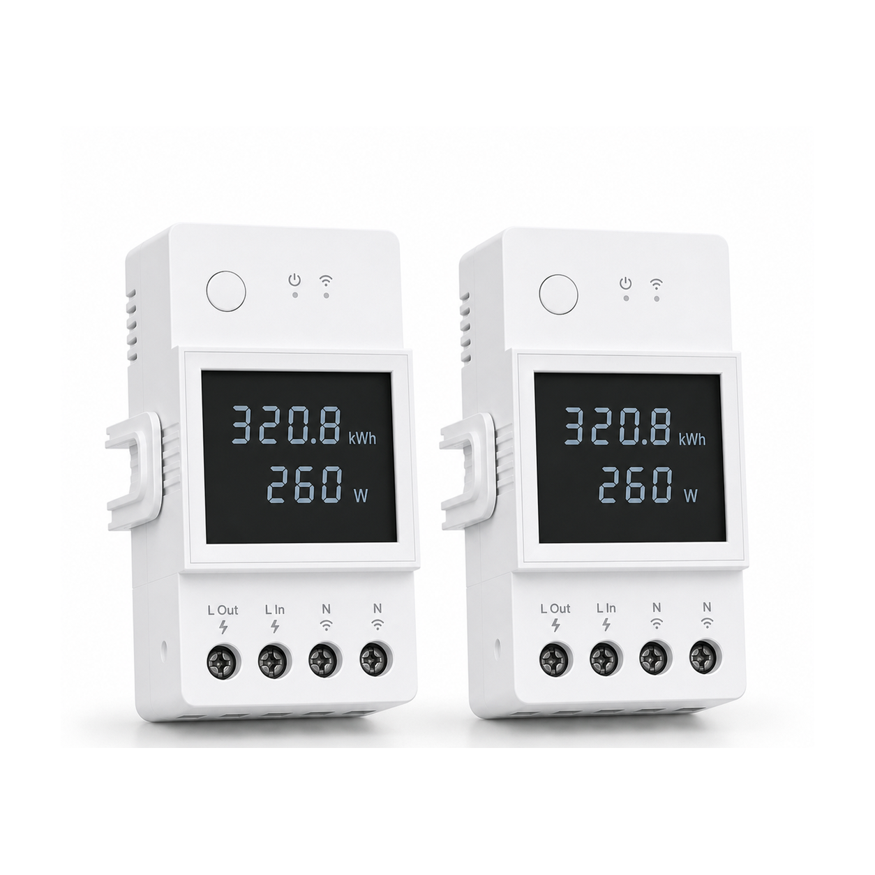 Lot de 2 modules Wi-Fi NéoMeter Power Pro 20A sur fond blanc